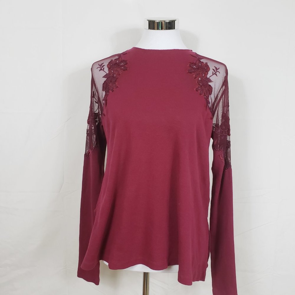Free People Womens Burgundy Long Sleeve SP
